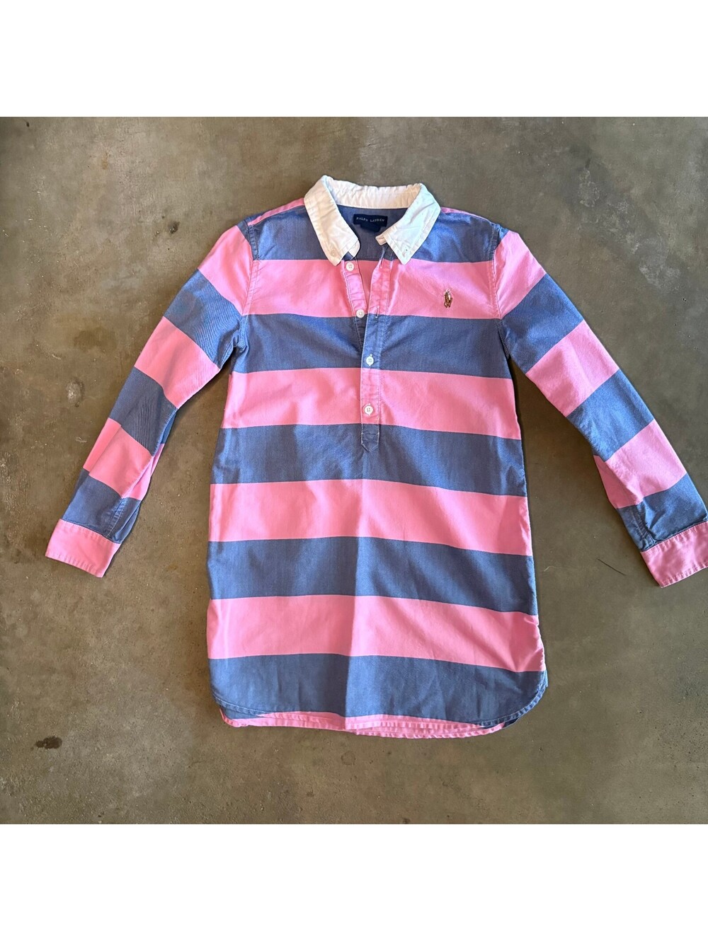 Ralph Lauren Girls Sz 8 Striped Rugby Shirt Dress Pink &Blue